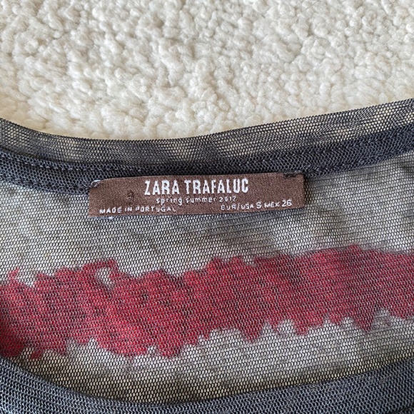 Zara Trafaluc Mesh Flower Embroidered Tee S - Picture 4 of 6